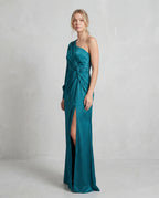 Square-neck ruched bodycon maxi dress - blue green side