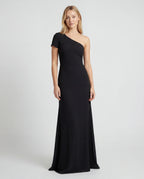 Black one-shoulder ruched maxi dress - front view