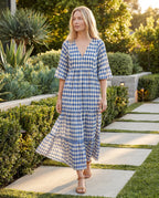 Cotton linen halter midi dress - blue lifestyle