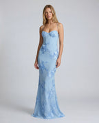 Embellished lace maxi slip dress - blue front