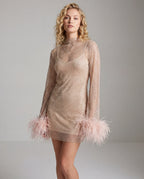 Sequin feather-trim mini dress - pink front