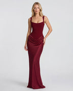 Marron square-neck bodycon maxi dress - front
