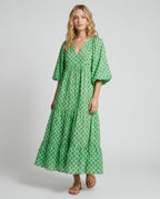 Cotton linen halter midi dress - green front