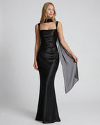 Light blue chiffon strapless pleated ruffle wedding guest maxi dress