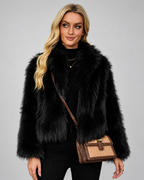 Women's Soft Faux Fur Jacket with Shawl Collar and Open Front