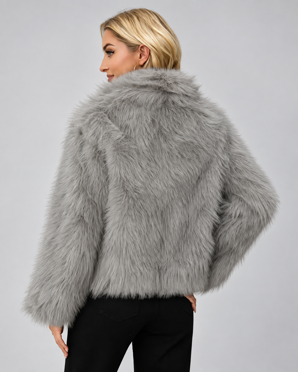 Women's Soft Faux Fur Jacket with Shawl Collar and Open Front