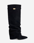 Women's Suede Look Knee High Boots with Fold Over Shaft