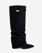 Women's Suede Look Knee High Boots with Fold Over Shaft