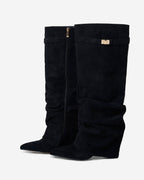 Women's Suede Look Knee High Boots with Fold Over Shaft