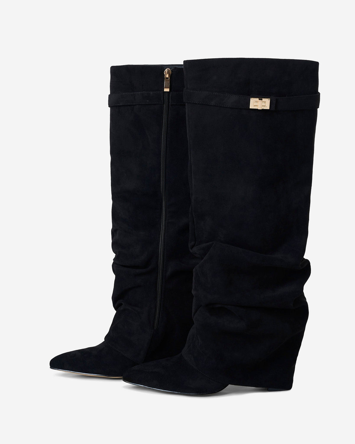 Women's Suede Look Knee High Boots with Fold Over Shaft