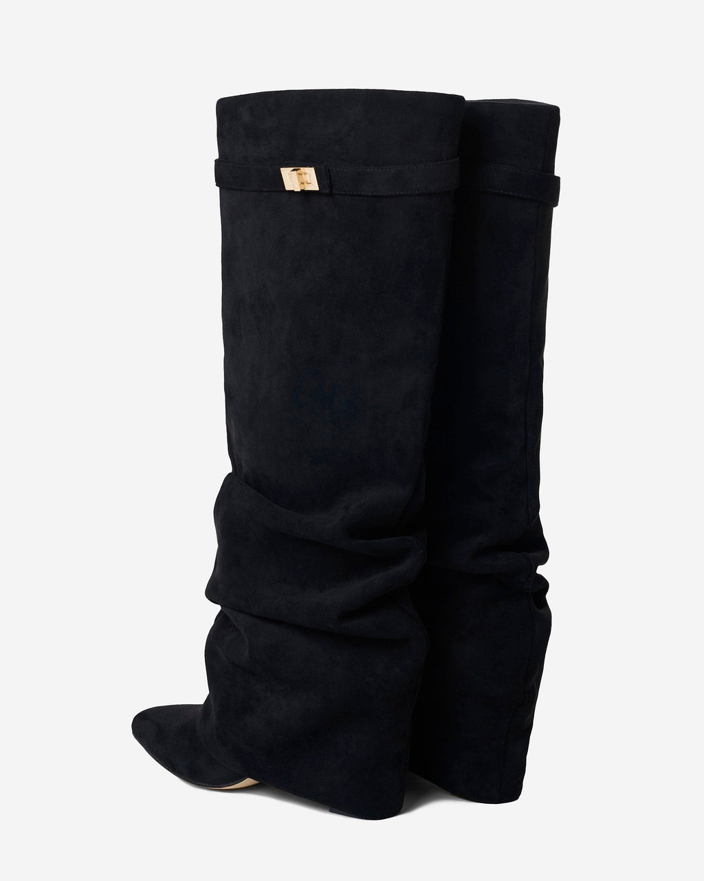 Women's Suede Look Knee High Boots with Fold Over Shaft