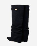 Women's Suede Look Knee High Boots with Fold Over Shaft