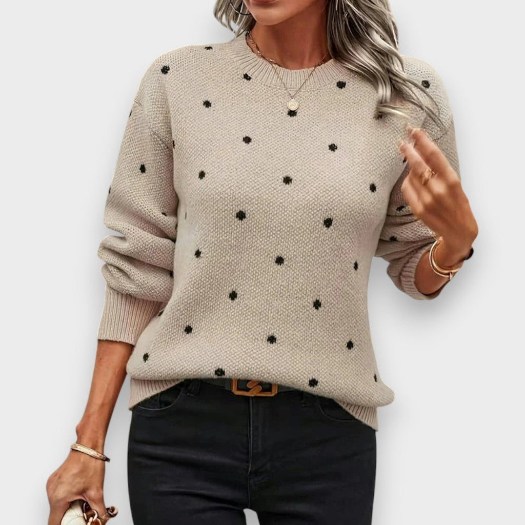 Women's Polka Dot Knit Jumper with Crew Neck