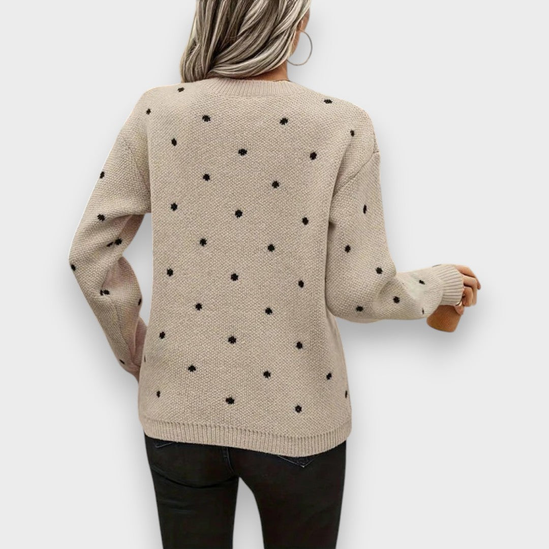 Women's Polka Dot Knit Jumper with Crew Neck