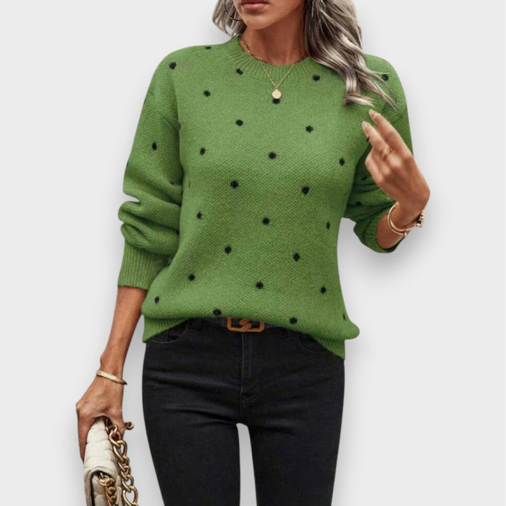 Women's Polka Dot Knit Jumper with Crew Neck