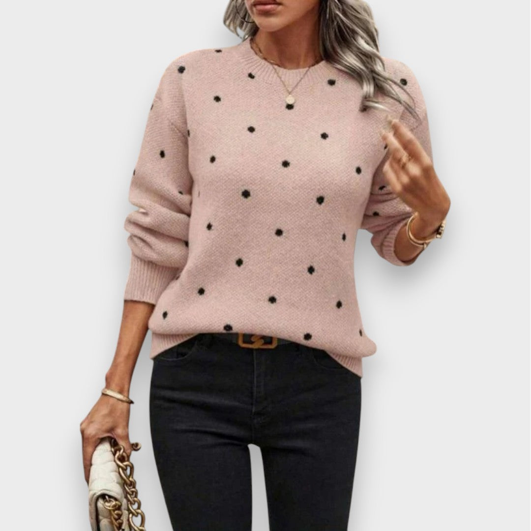 Women's Polka Dot Knit Jumper with Crew Neck
