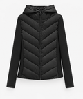 Women's Hooded Quilted Puffer Jacket with Zip Front and Chevron Padding