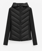 Women's Hooded Quilted Puffer Jacket with Zip Front and Chevron Padding