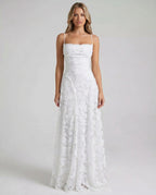 Spaghetti Strap Floral Textured A Line Maxi Dress