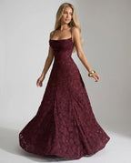 Spaghetti Strap Floral Textured A Line Maxi Dress