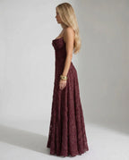Spaghetti Strap Floral Textured A Line Maxi Dress