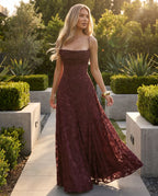Spaghetti Strap Floral Textured A Line Maxi Dress