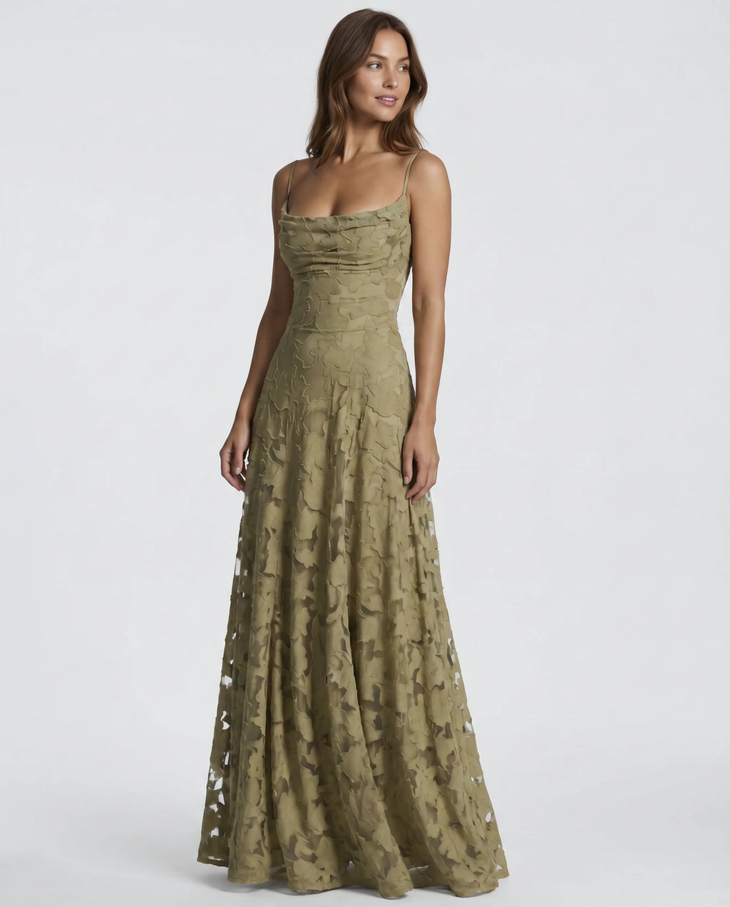 Spaghetti Strap Floral Textured A Line Maxi Dress