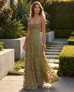Spaghetti Strap Floral Textured A Line Maxi Dress
