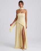 Strapless Side Split Maxi Dress with Scarf Detail