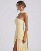 Strapless Side Split Maxi Dress with Scarf Detail