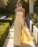 Strapless Side Split Maxi Dress with Scarf Detail