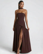 Strapless Side Split Maxi Dress with Scarf Detail