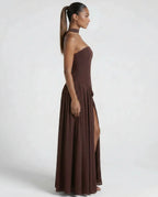 Strapless Side Split Maxi Dress with Scarf Detail