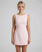 Boat Neck Open Back A Line Mini Dress with Bow Detail
