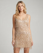 V Neck Sleeveless Sequin Fringe Mini Dress