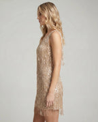 V Neck Sleeveless Sequin Fringe Mini Dress