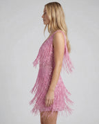 V Neck Sleeveless Sequin Fringe Mini Dress