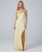 Spaghetti Strap Sweetheart Corset Bodice Ruffle Side Split Maxi Dress