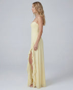 Spaghetti Strap Sweetheart Corset Bodice Ruffle Side Split Maxi Dress
