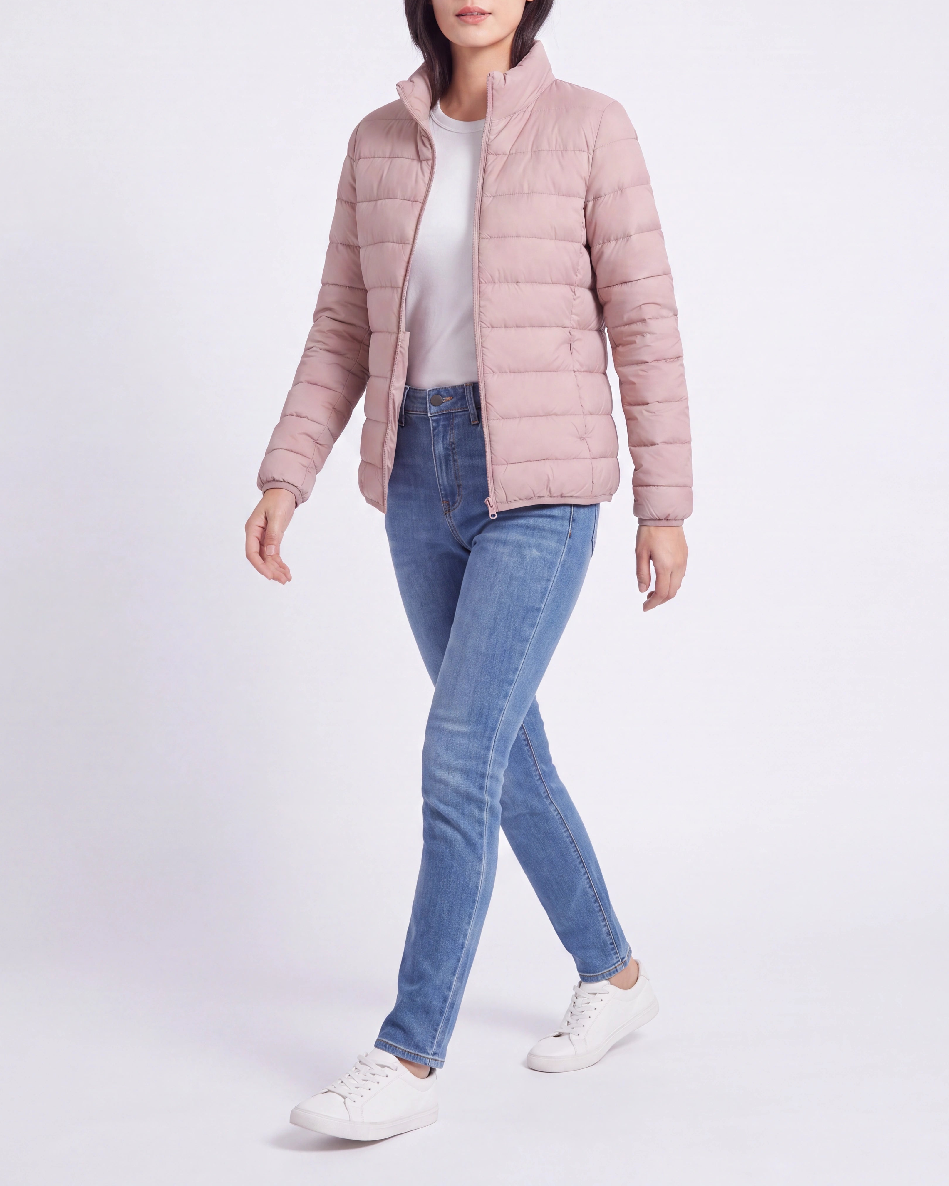 Women's Lightweight Quilted Stand Collar Zip Up Puffer Jacket