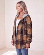 Women's Plaid Check Hooded Button Up Jacket