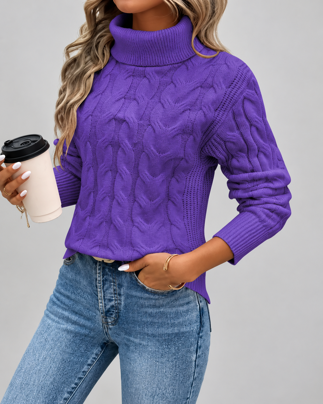 Women's Cable Knit Turtleneck Jumper