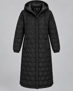 Women's Longline Hooded Coat with Quilting and Zip Front
