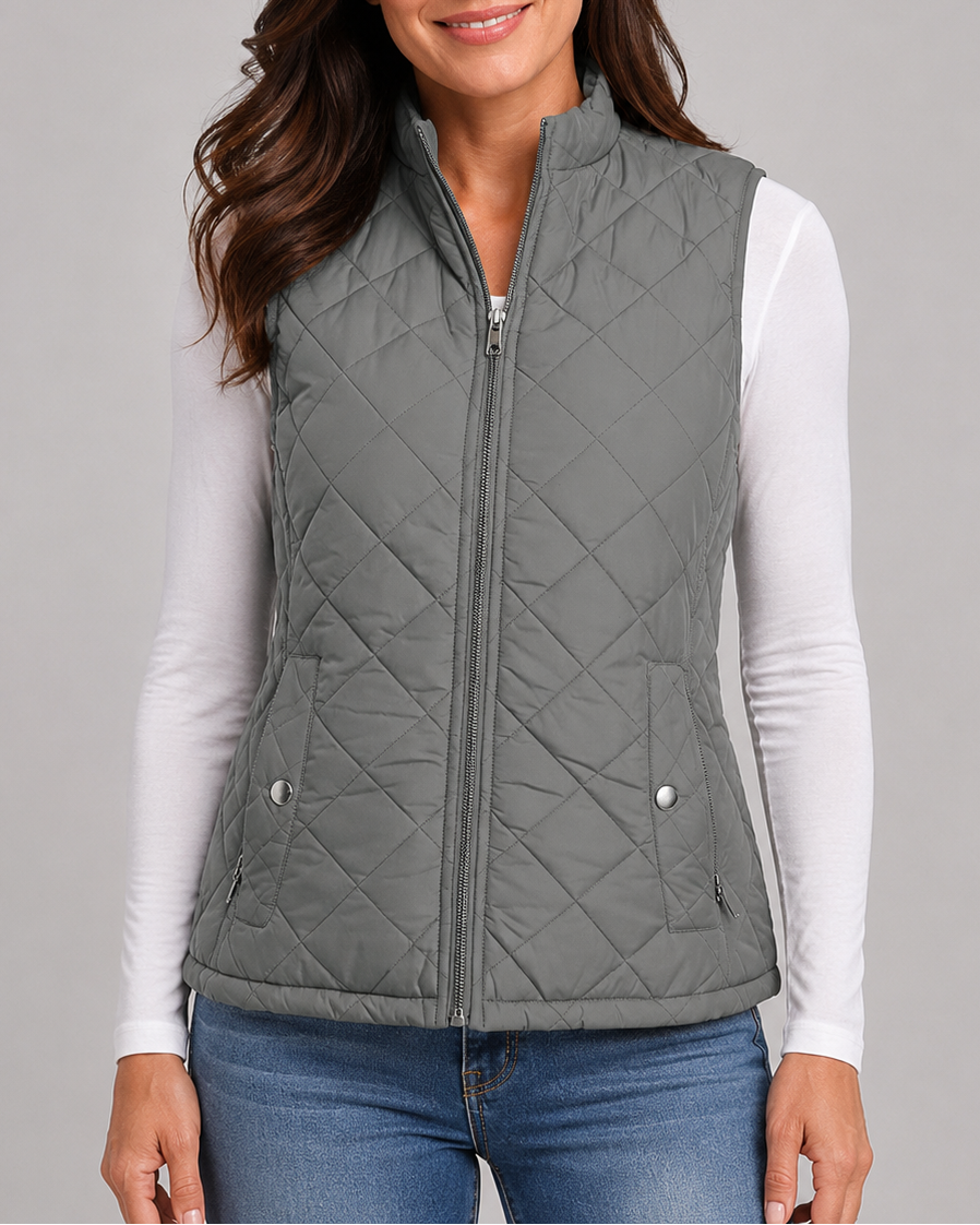 Women's Quilted Zip Front Gilet Vest with Pockets