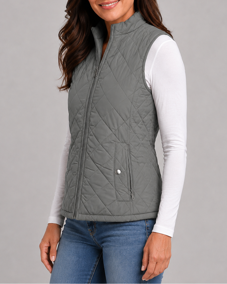Women's Quilted Zip Front Gilet Vest with Pockets