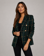 Women's Fitted Double Breasted Notch Lapel Textured Check Blazer