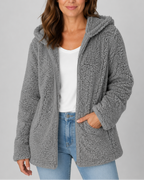 Women's Teddy Fleece Jacket with Hood and Zip Front