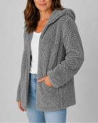 Women's Teddy Fleece Jacket with Hood and Zip Front