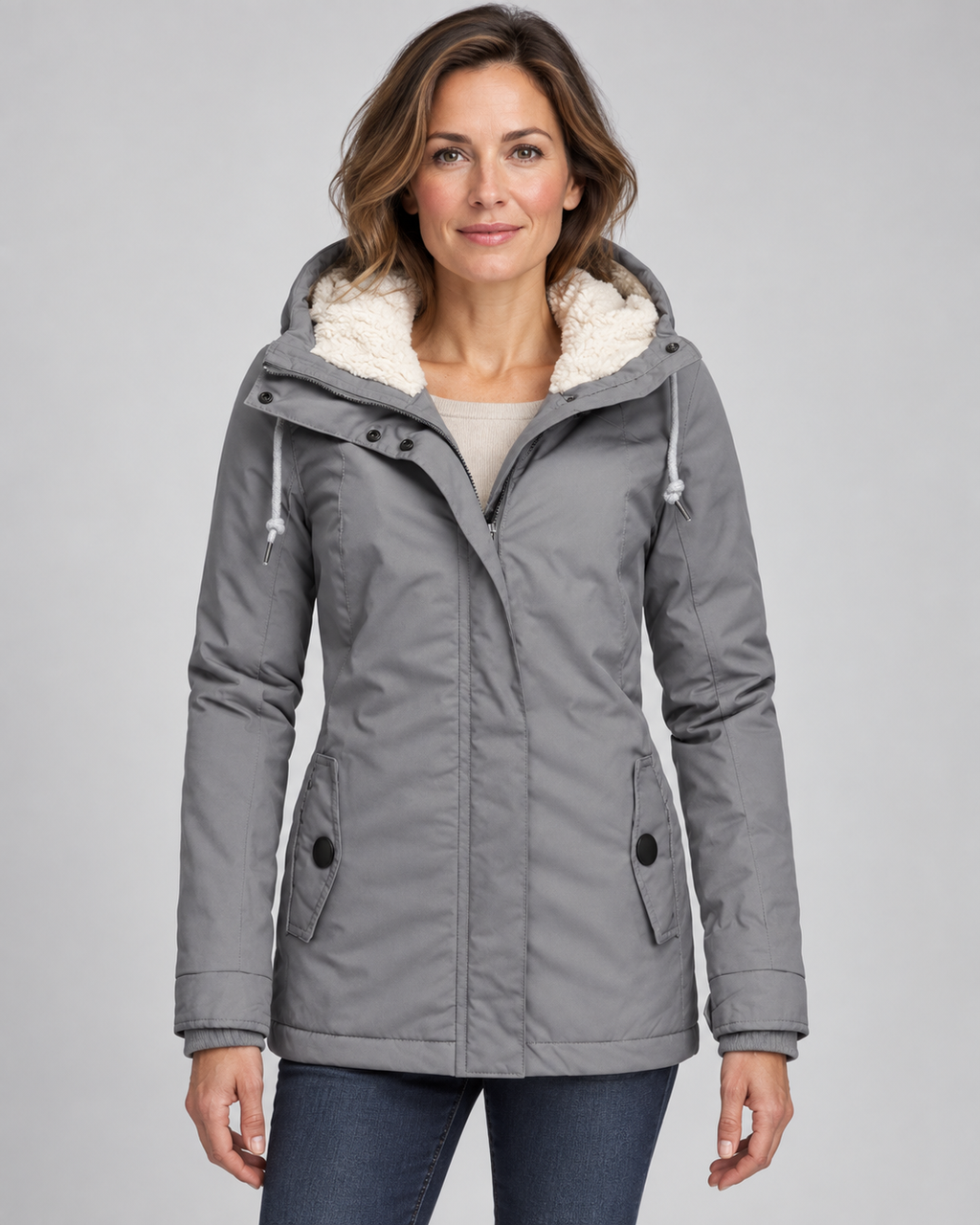 Women's Hooded Fleece-Lined Parka Coat with Zip Front
