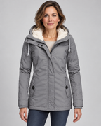 Women's Hooded Fleece-Lined Parka Coat with Zip Front